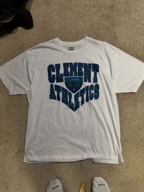 Vintage 90s Hanes Heavyweight 50/50 Clement Athletics Shield Graphic T-Shirt XL